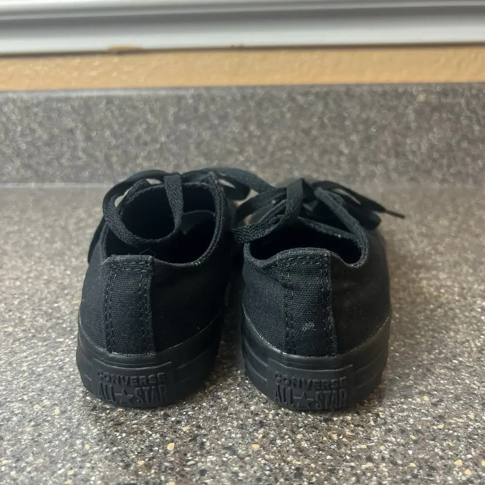 Converse All Star Kids Youth Sz 2 All Black Canvas Sneaker Lace Up Low Top Shoes